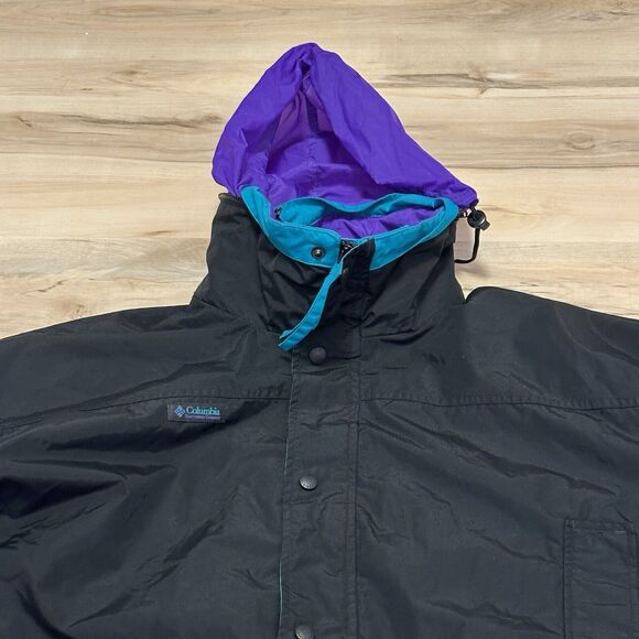 Columbia Long’s Peak Men Large Jacket 100% Nylon Full Zip Black Purple VTG - Picture 3 of 12